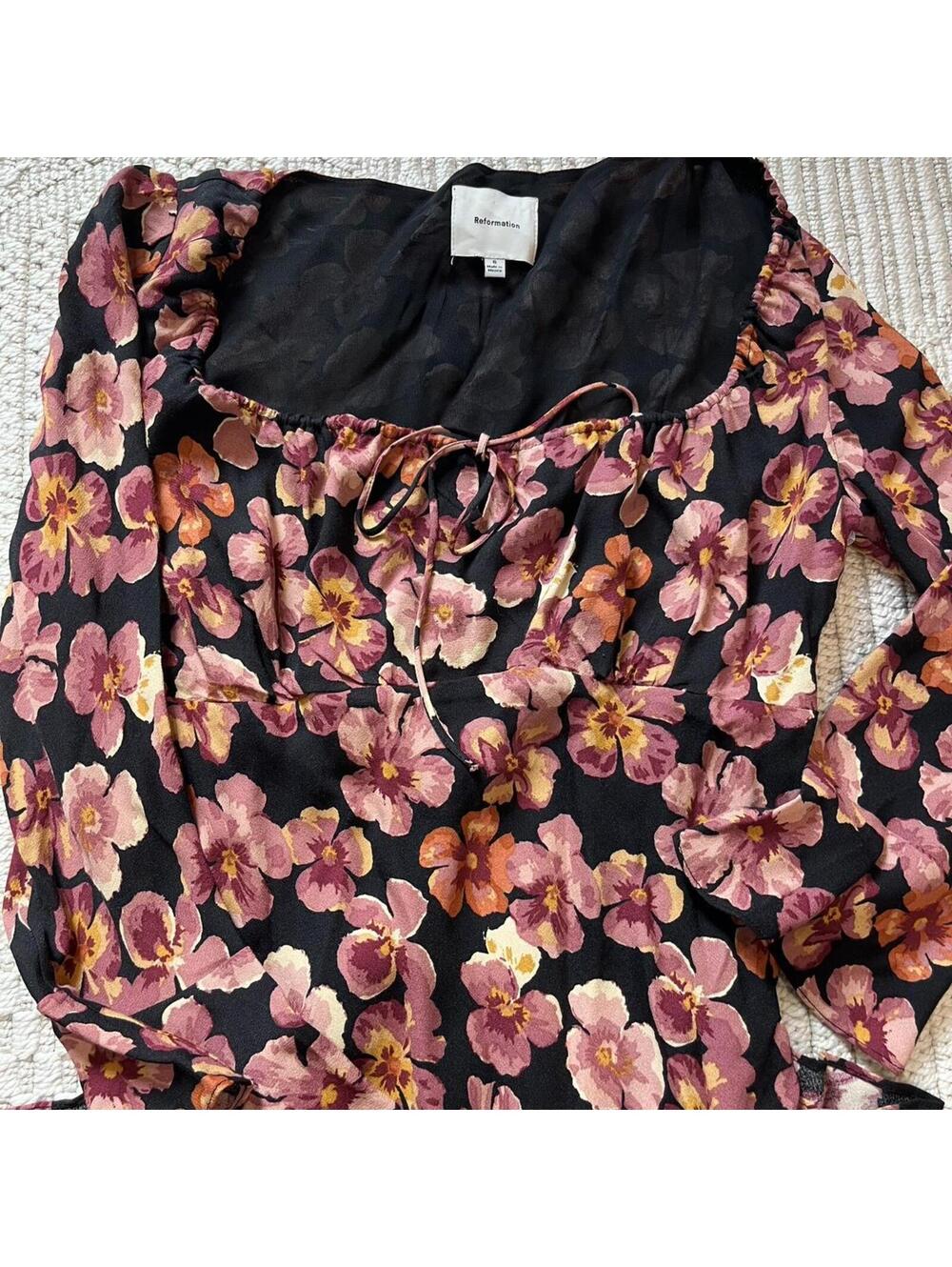 Reformation Kiley Floral Print Midi Dress in Pansy - Picture 5 of 7